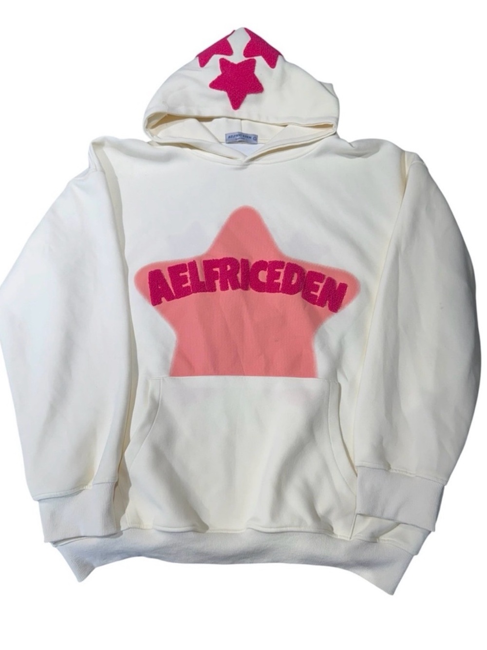 Aelfric Eden Cream Hoodie with Pink Star and Hot Pink Logo